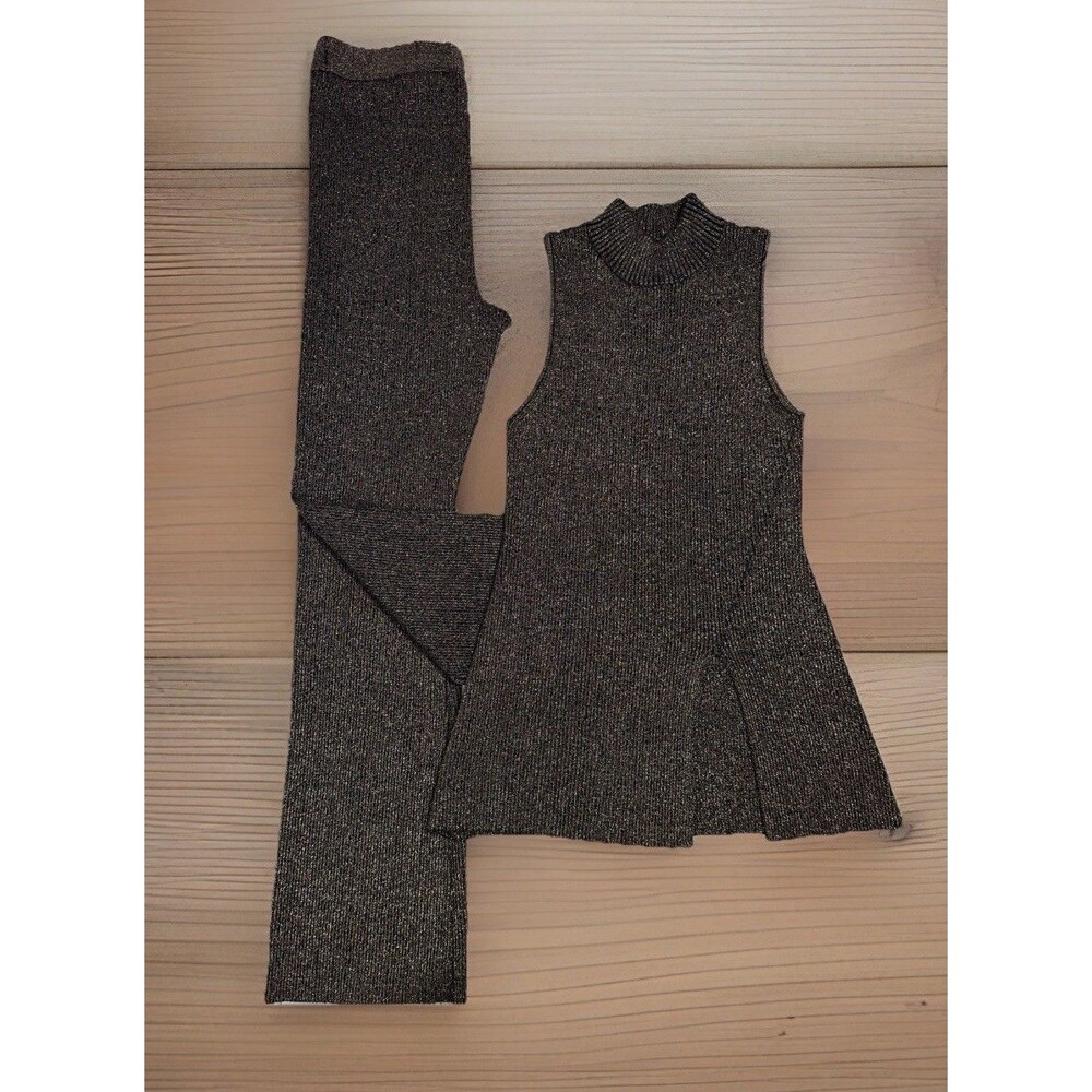 House of Harlow 1960 W M Metallic Knit Tunic Flare Pant Set 70s Disco - Picture 2 of 16